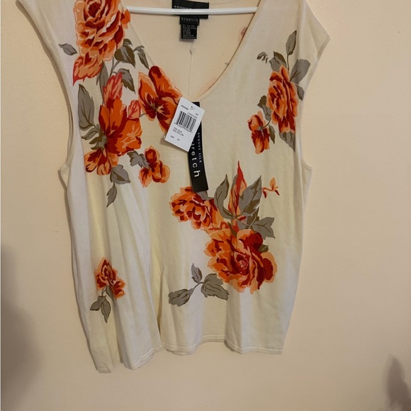 2X August Silk Sweater Top Silk Blend Plus 2X Beige  Floral Colorful Knit Top - Picture 13 of 14